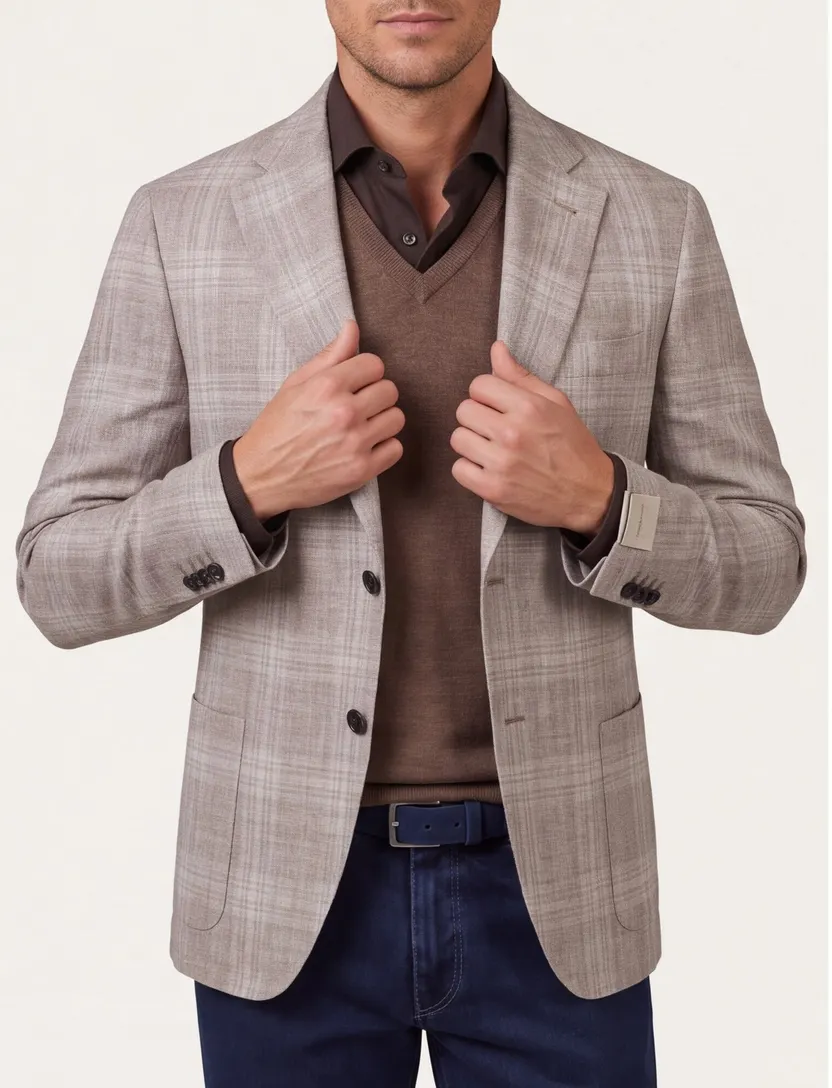 Corneliani colbert bruin geruit linnen