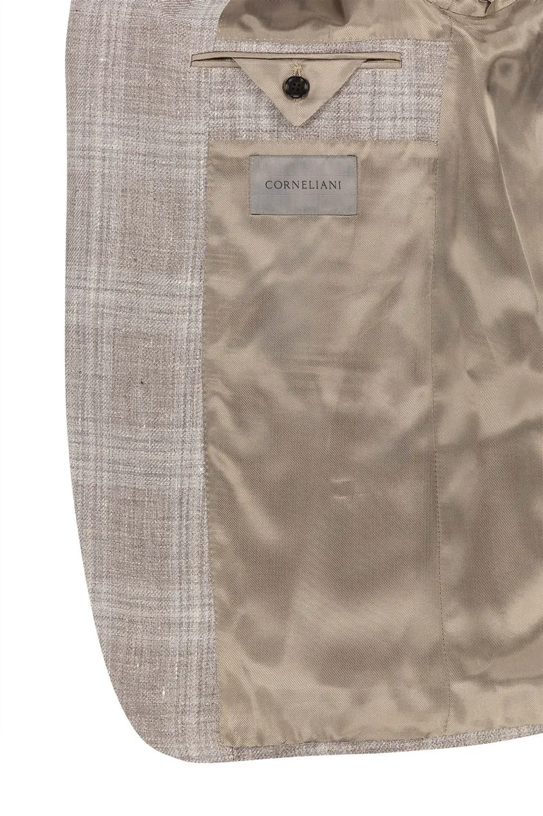 Corneliani colbert bruin geruit linnen