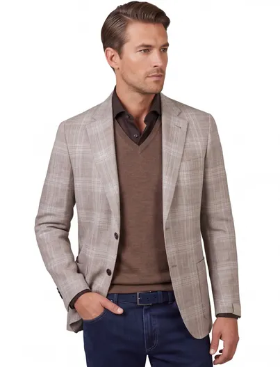 Corneliani Bruin geruit normale fit Corneliani colbert borstzak linnen