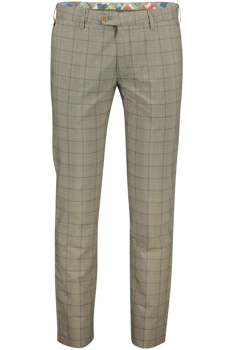 Meyer katoenen broek Bonn khaki geruit