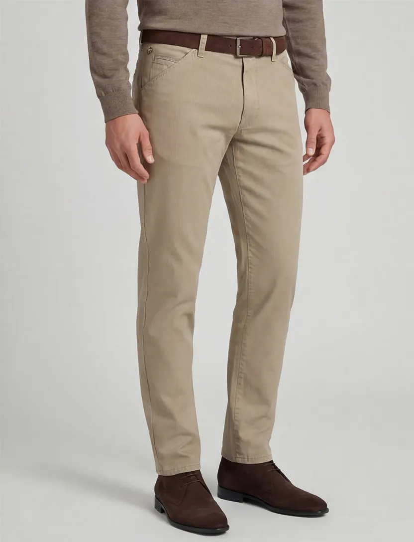 Meyer katoenen broek Chicago beige gestreept