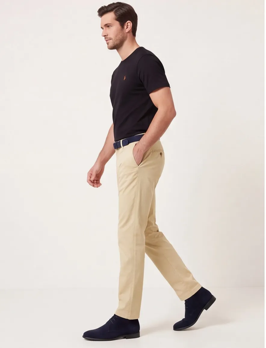 M.E.N.S. broek lichtgeel effen katoen normale fit
