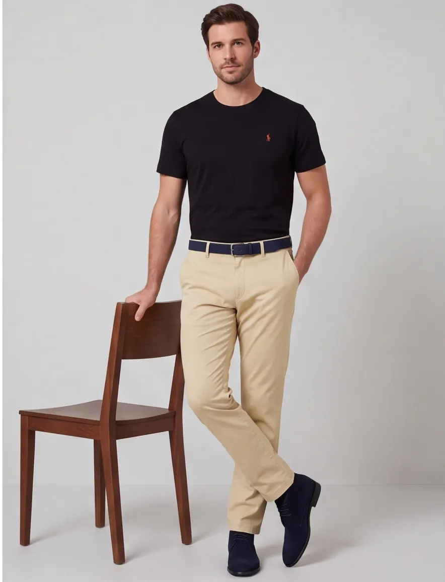 M.E.N.S. broek lichtgeel effen katoen normale fit