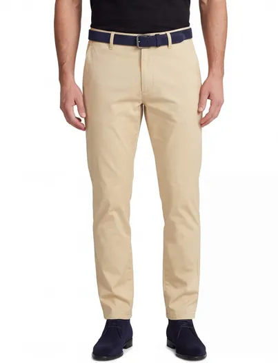 M.E.N.S. Katoenen M.E.N.S. broek effen lichtgeel chino normale fit