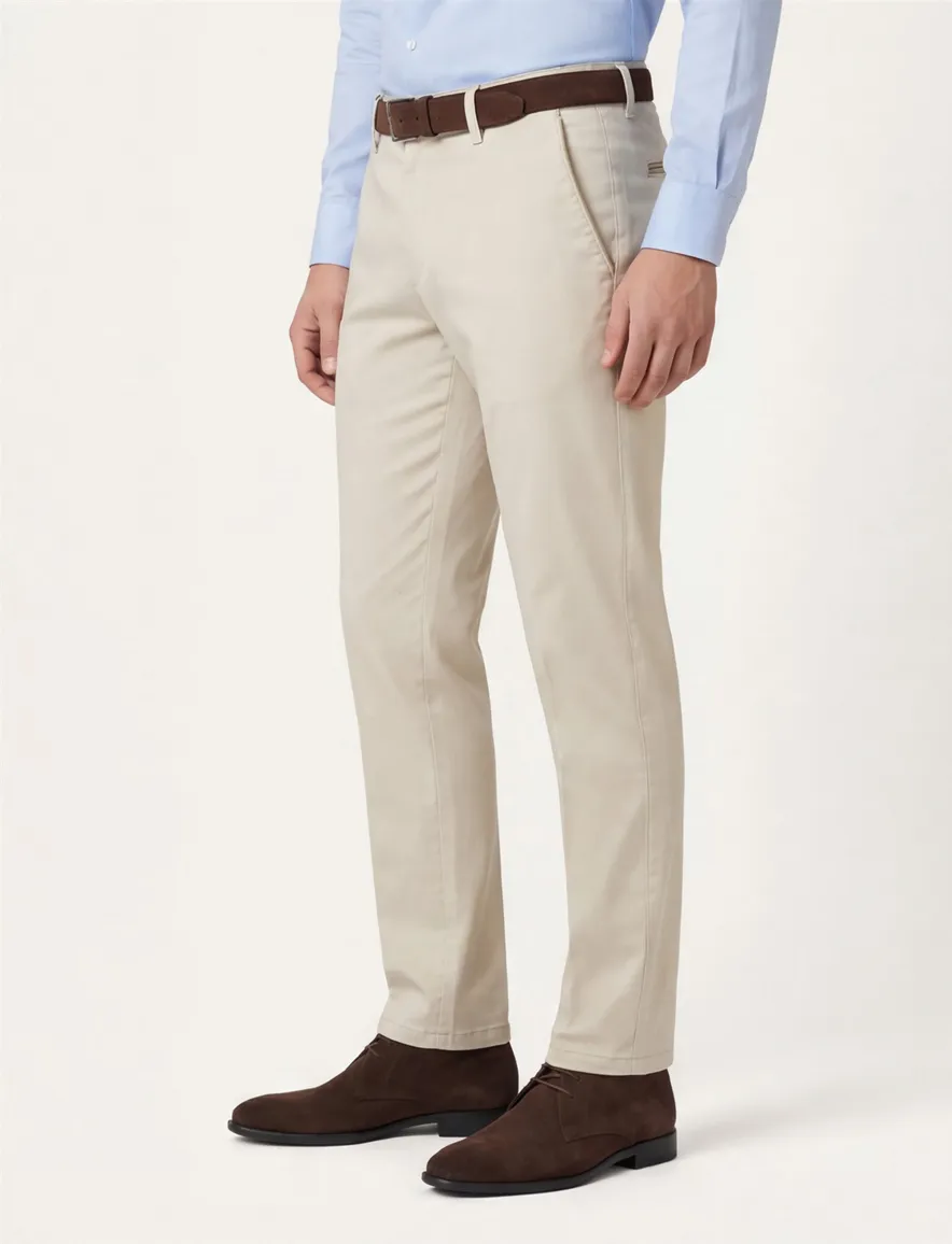 M.E.N.S. modern fit katoenen broek Meran creme