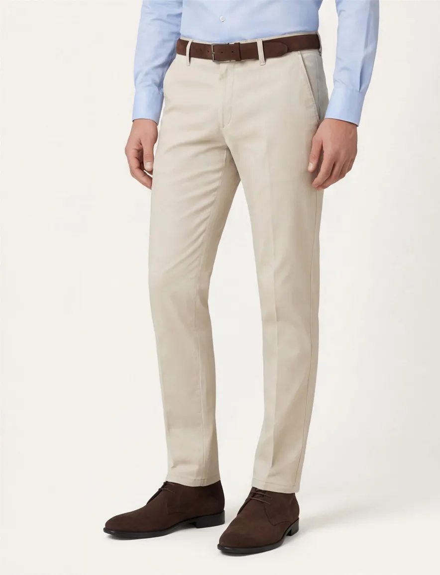 M.E.N.S. modern fit katoenen broek Meran creme