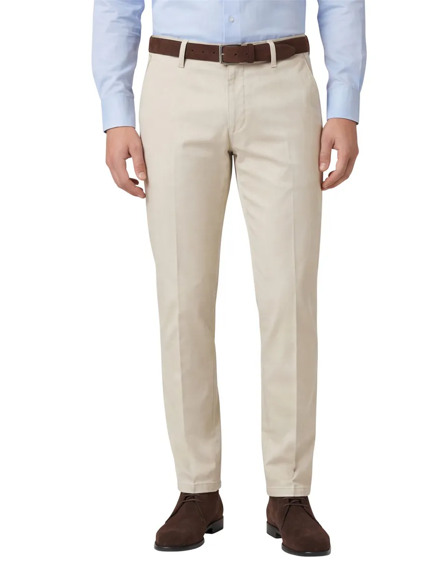 M.E.N.S. modern fit katoenen broek Meran creme