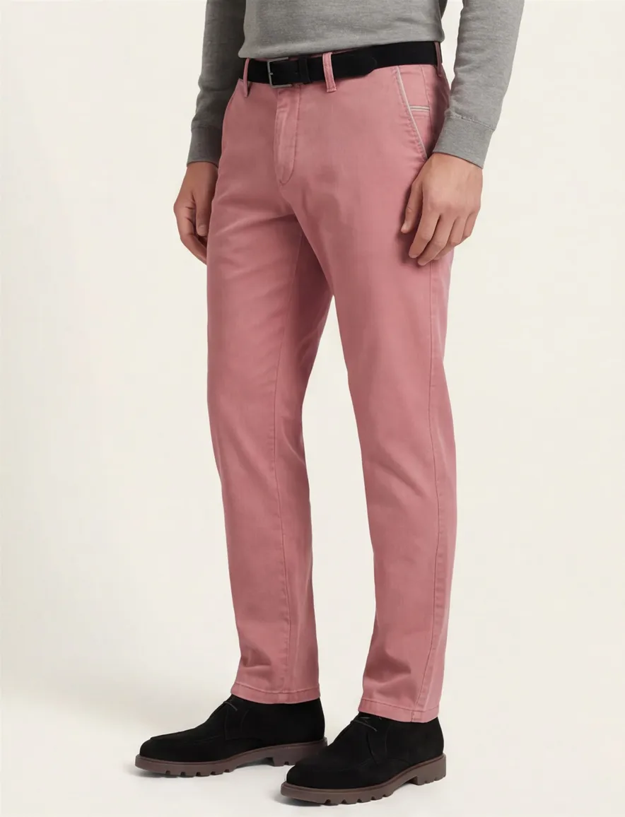 M.E.N.S. broek roze effen katoen chino wijde fit