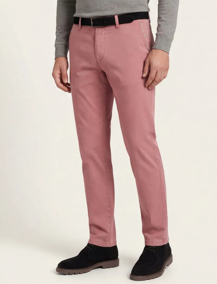 M.E.N.S. broek roze effen katoen chino wijde fit
