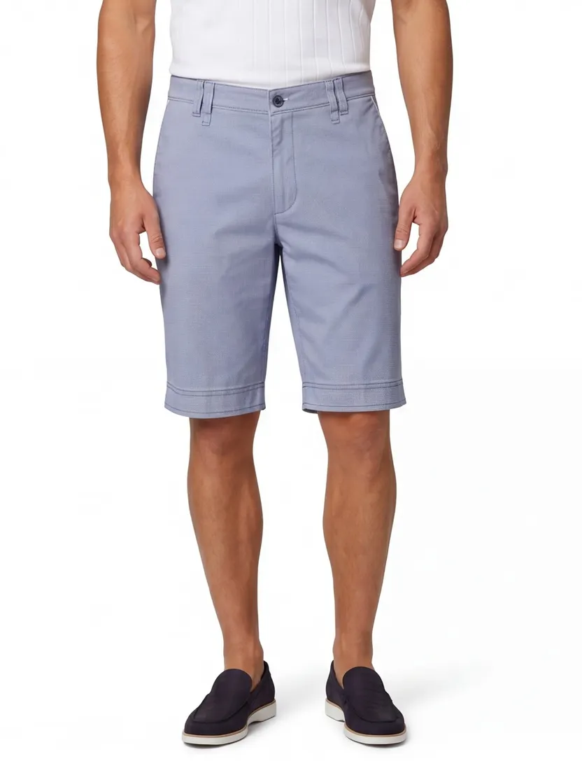 katoenen M.E.N.S. korte broek Bari blauw gemeleerd
