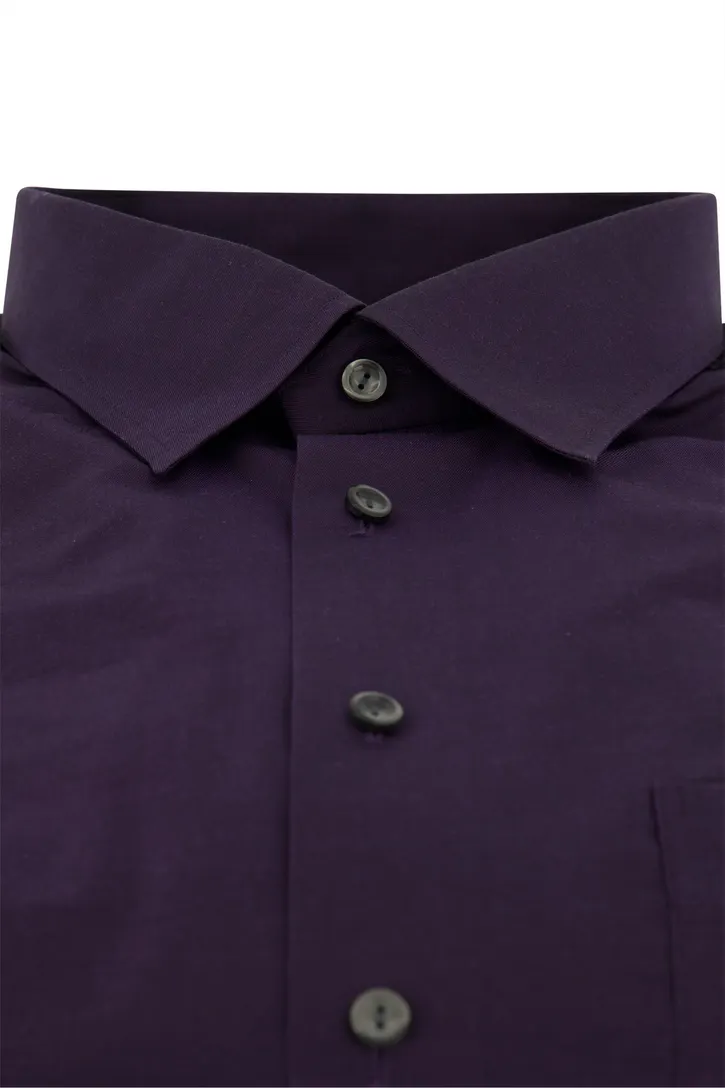 Eton Business overhemd Classic Fit effen aubergine