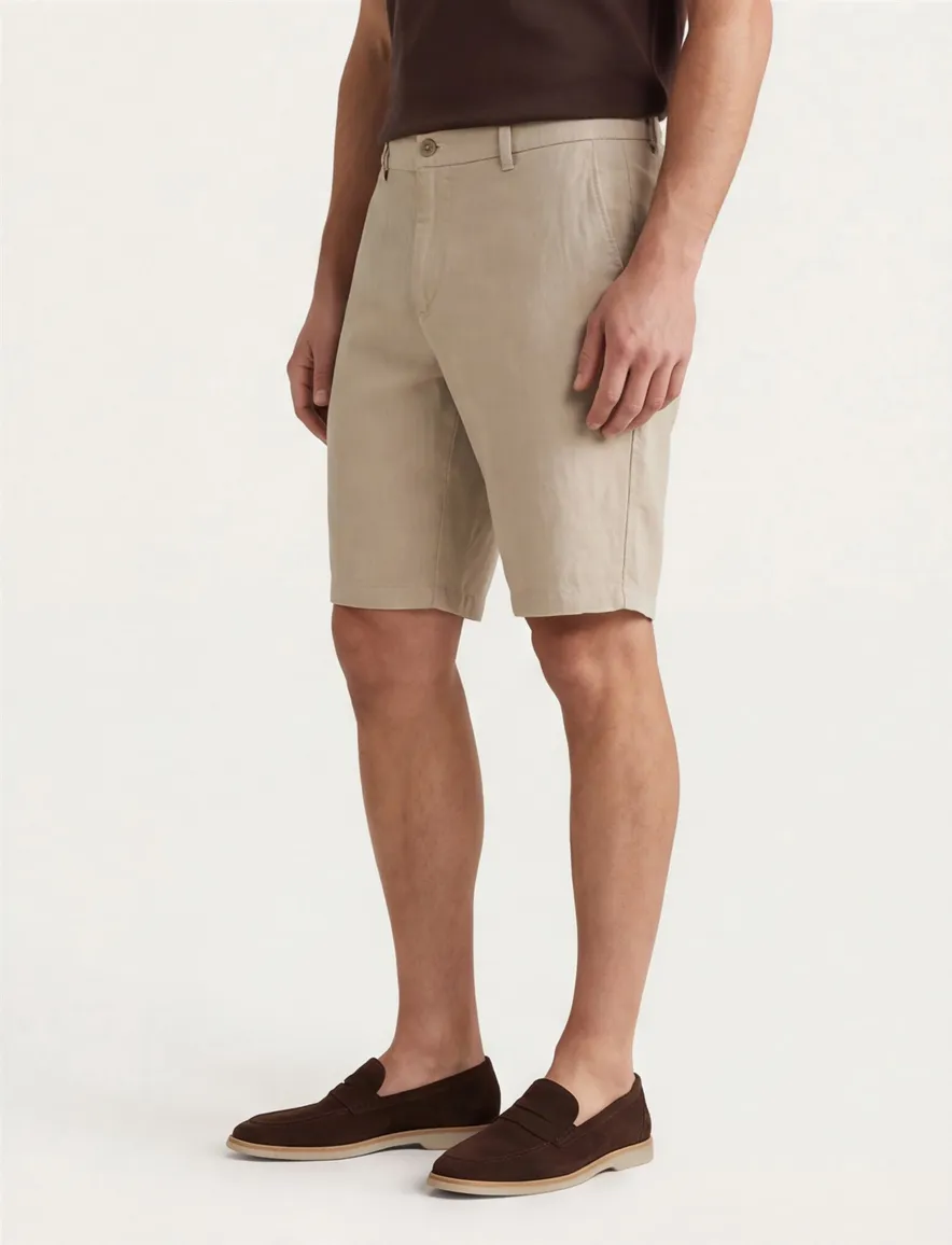 Brax korte broek beige effen linnen normale fit