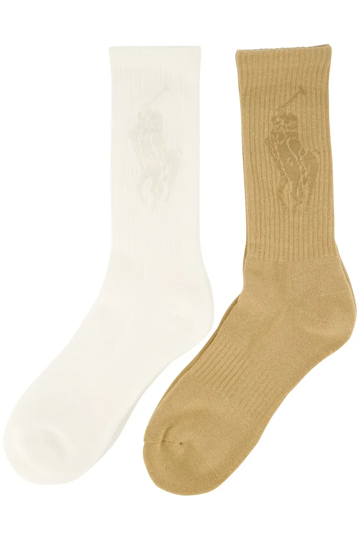 Polo Ralph Lauren sokken beige & wit effen katoen, stretch 2-pack