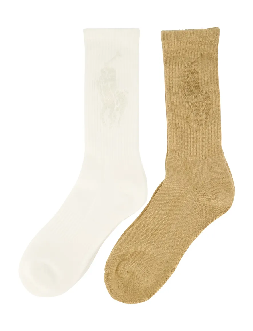 Polo Ralph Lauren sokken beige & wit effen katoen, stretch 2-pack