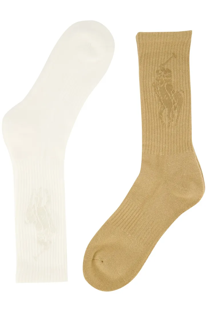Polo Ralph Lauren sokken beige & wit effen katoen, stretch 2-pack
