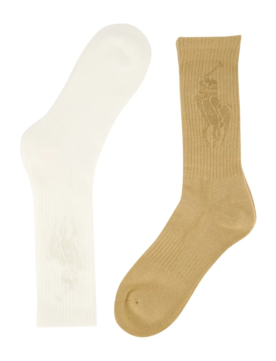 Polo Ralph Lauren sokken beige & wit effen katoen, stretch 2-pack