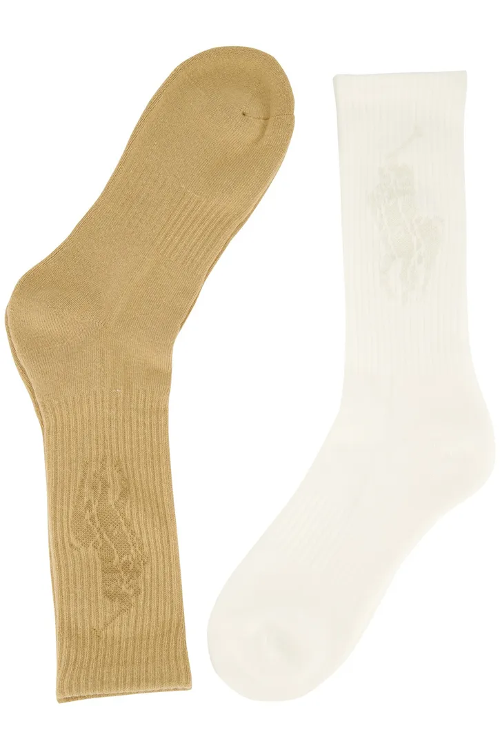 Polo Ralph Lauren sokken beige & wit effen katoen, stretch 2-pack