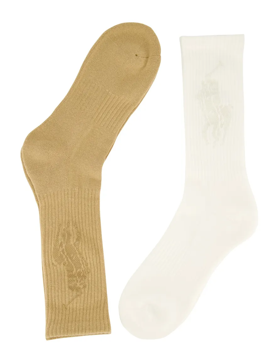Polo Ralph Lauren sokken beige & wit effen katoen, stretch 2-pack