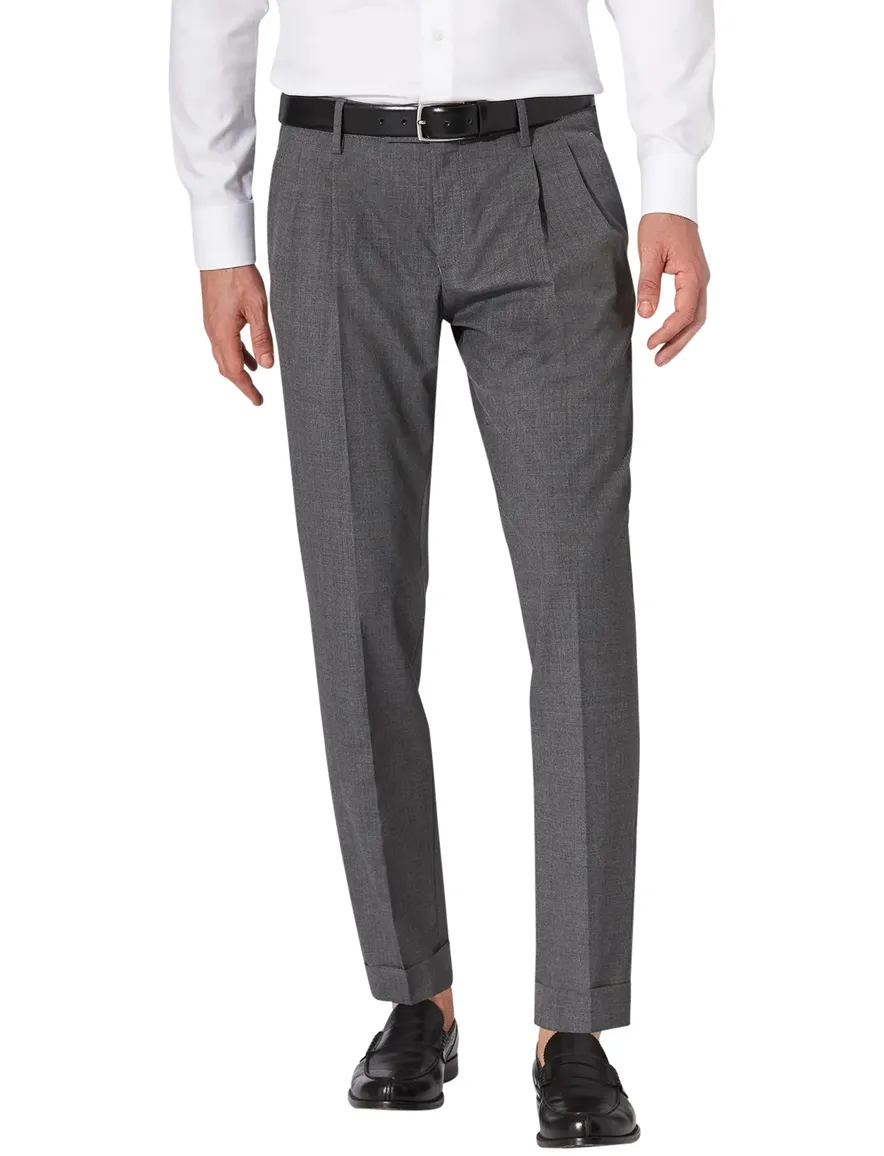 Hiltl Pantalon wol grijs gemeleerd slim fit