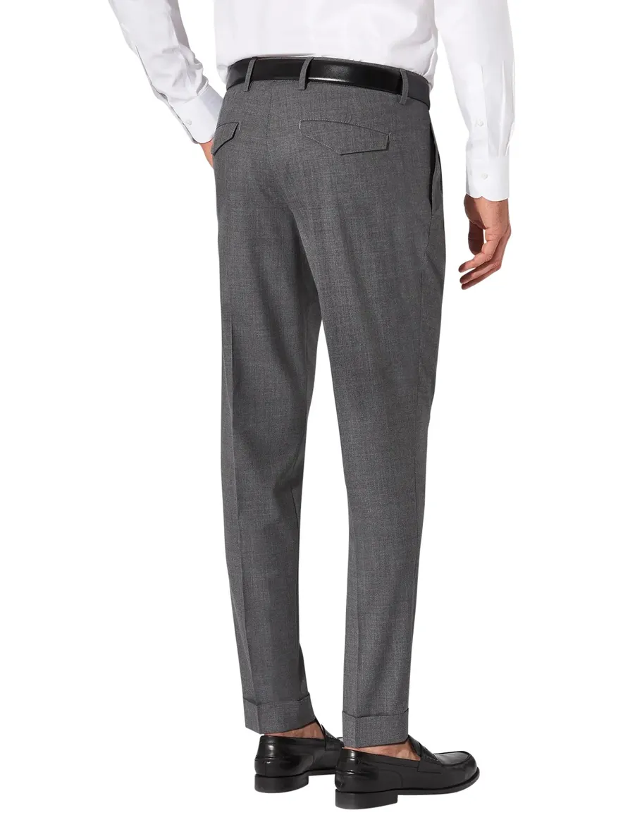 Hiltl Pantalon wol grijs gemeleerd slim fit