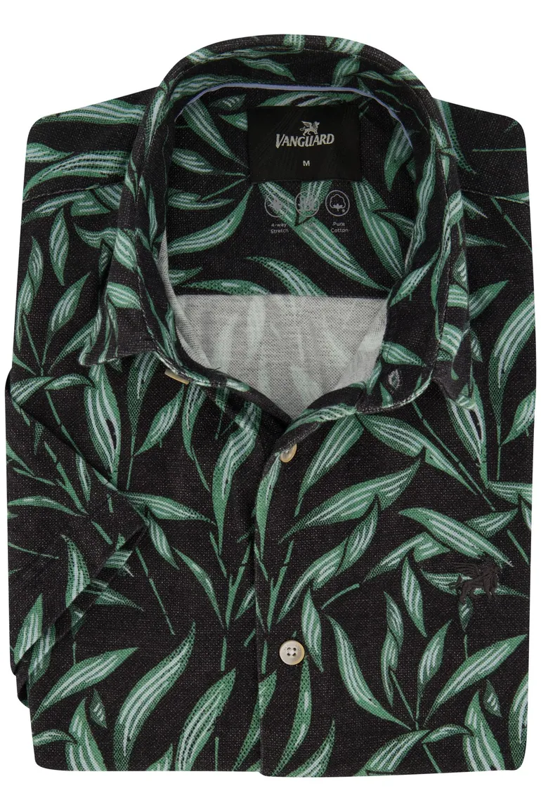 Vanguard overhemd zwart print korte mouw