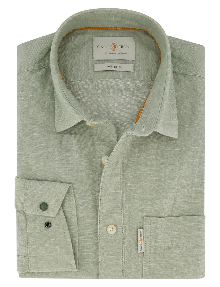 Cast Iron casual overhemd normale fit lichtgroen effen