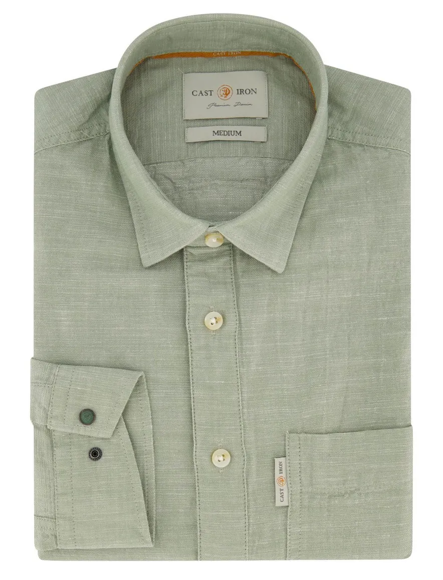 Cast Iron casual overhemd normale fit lichtgroen effen