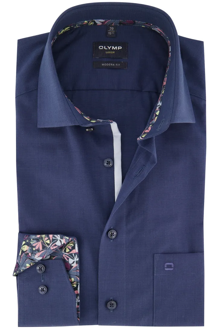 Luxor Modern Fit Olymp overhemd korte mouw donkerblauw effen