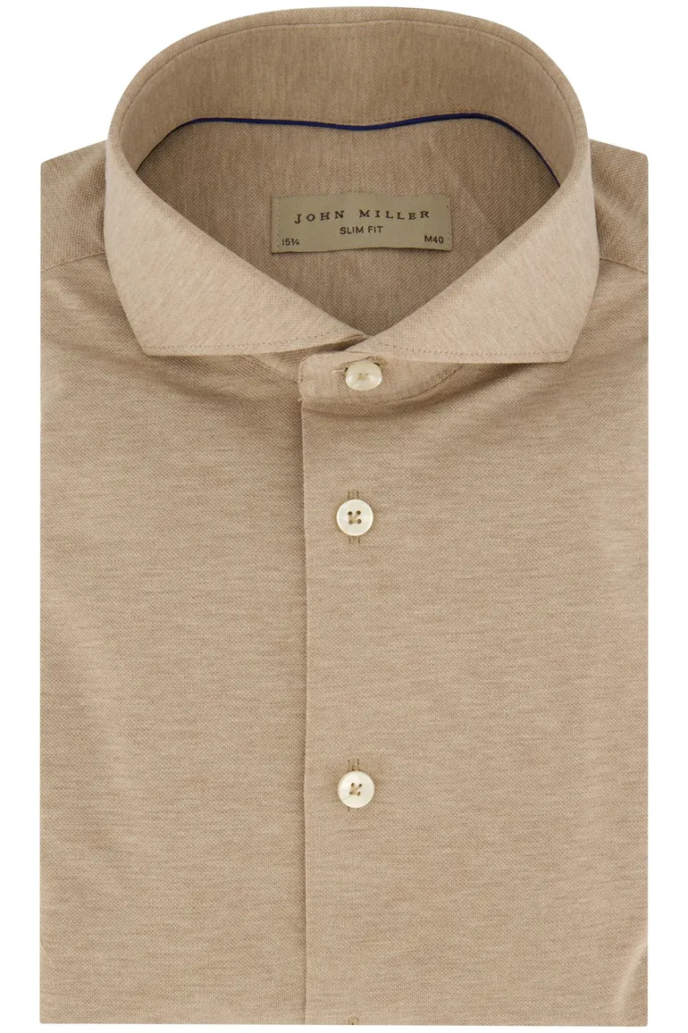 John Miller overhemd beige slim fit