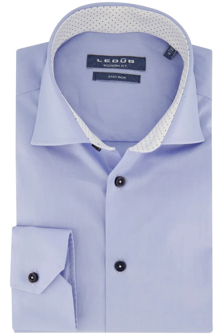 Ledub overhemd mouwlengte 7 Modern Fit New lichtblauw effen wide spread boord