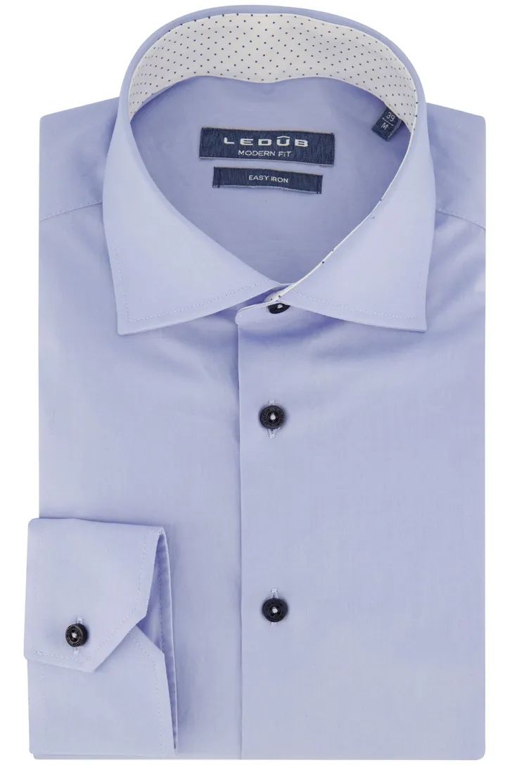 Ledub overhemd mouwlengte 7 Modern Fit New lichtblauw effen wide spread boord