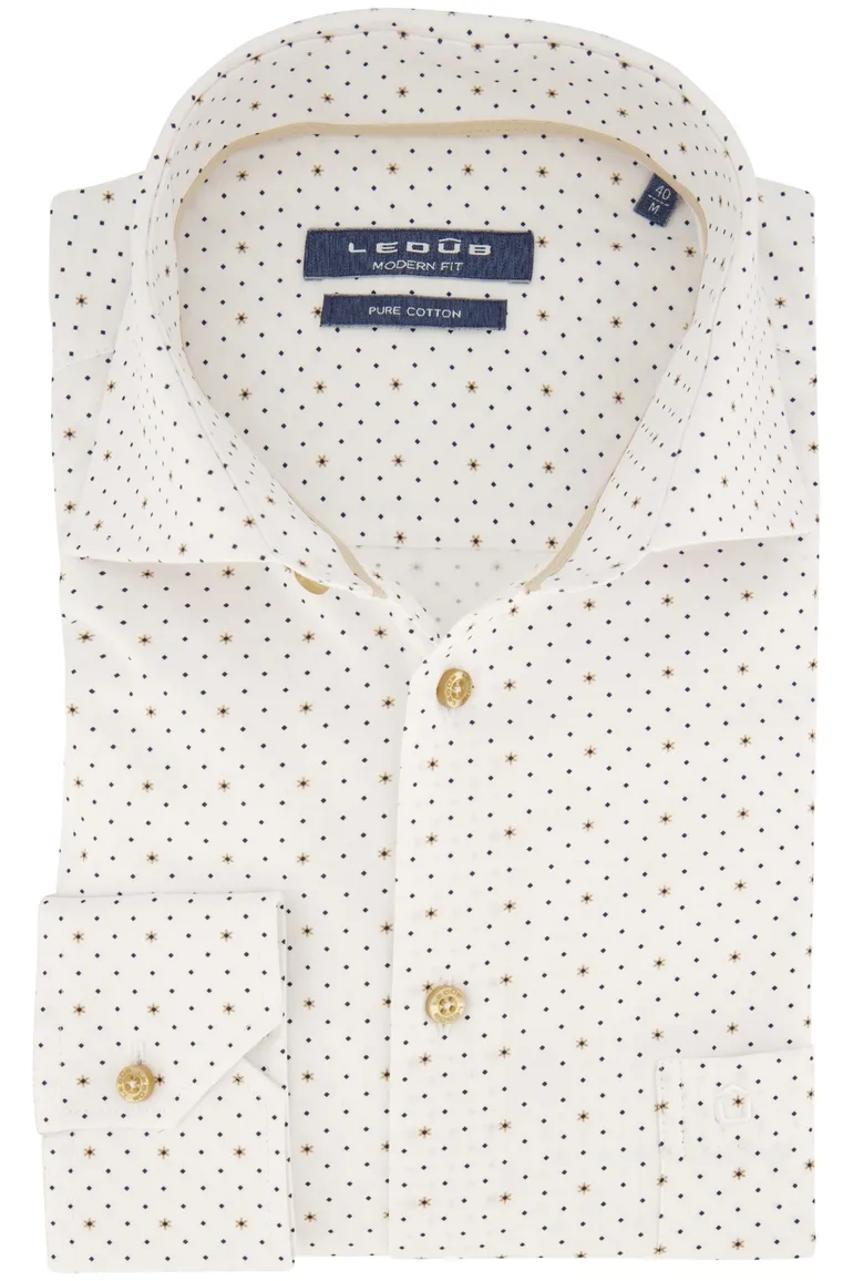 Ledub overhemd mouwlengte 7 Modern Fit New wit geprint