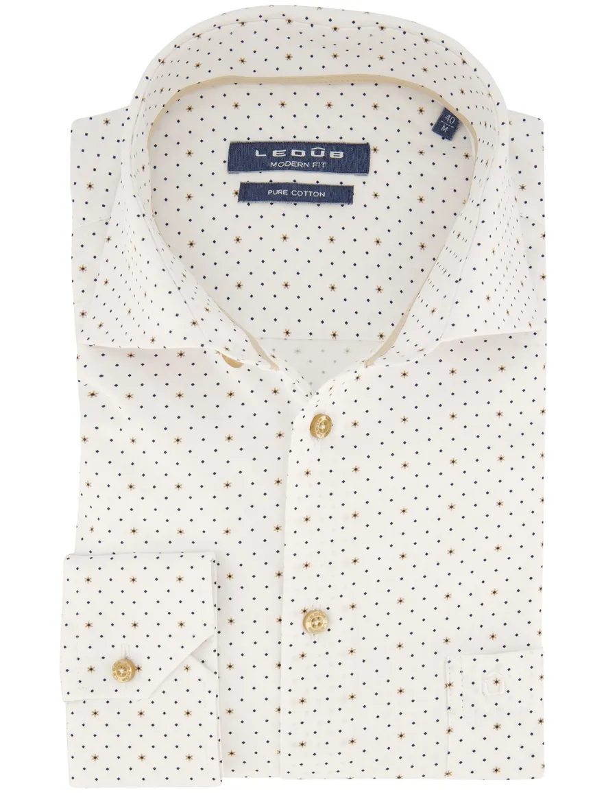 Ledub overhemd mouwlengte 7 Modern Fit New wit geprint