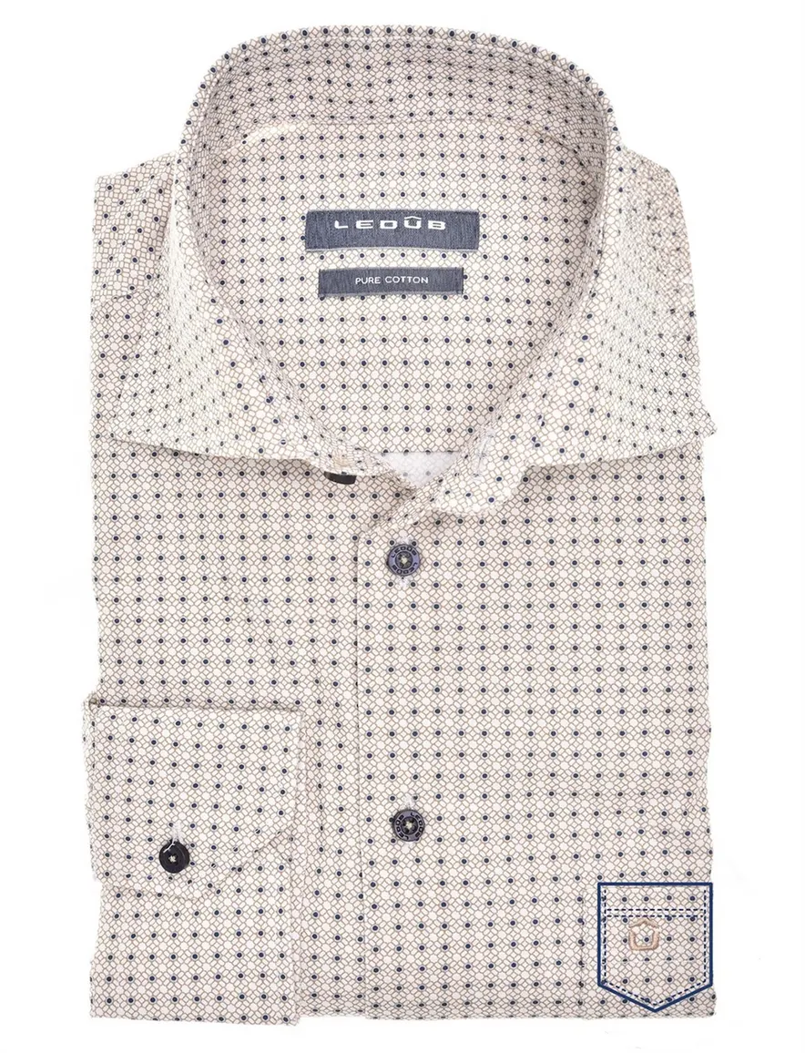 overhemd mouwlengte 7 beige Ledub Modern Fit New