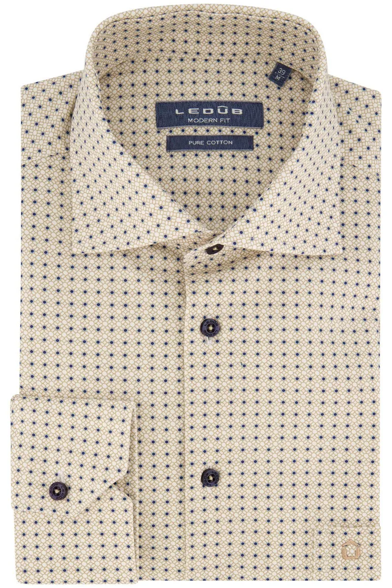 Ledub Modern Fit overhemd mouwlengte 7 beige