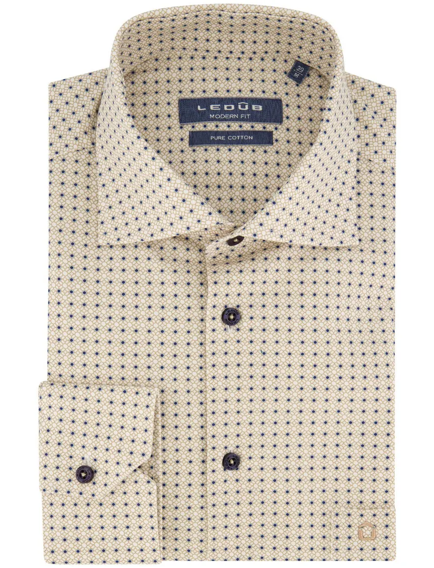 overhemd mouwlengte 7 beige Ledub Modern Fit New