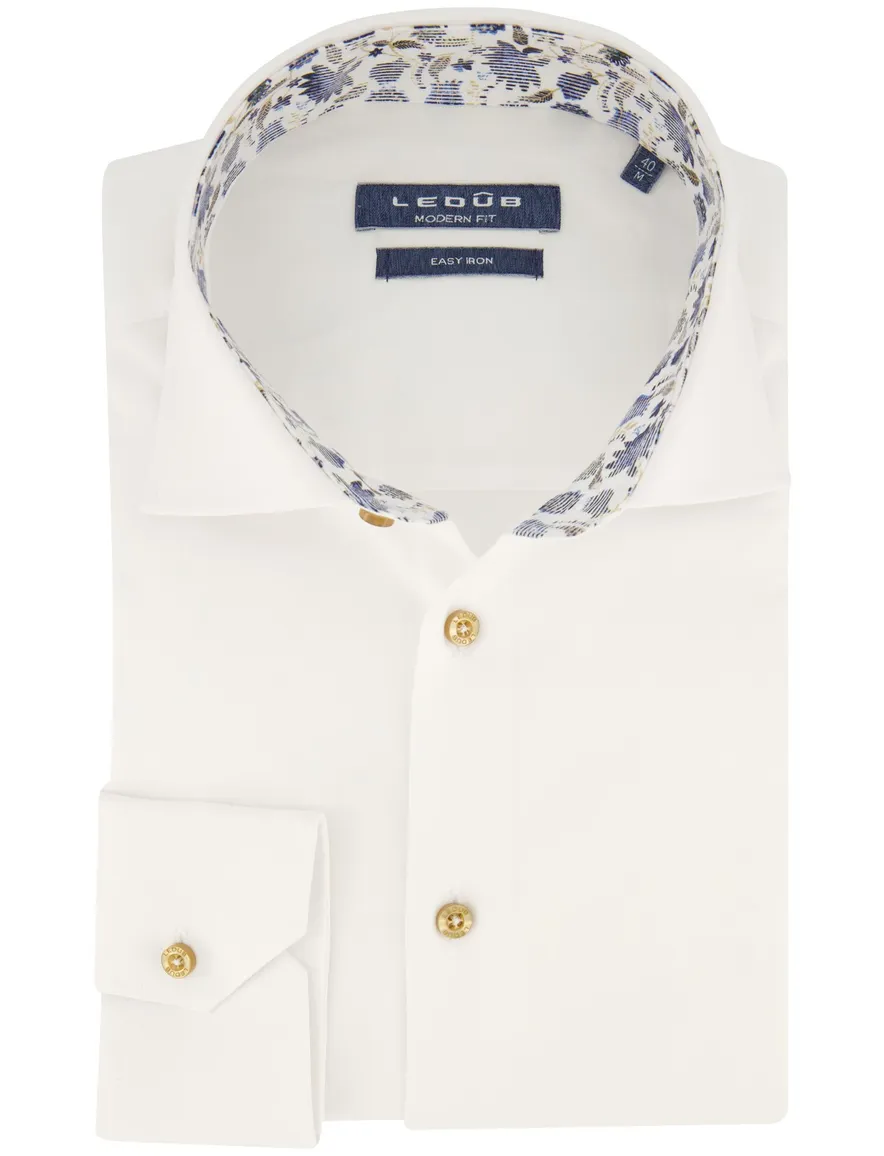 Ledub overhemd mouwlengte 7 Modern Fit New normale fit wit effen