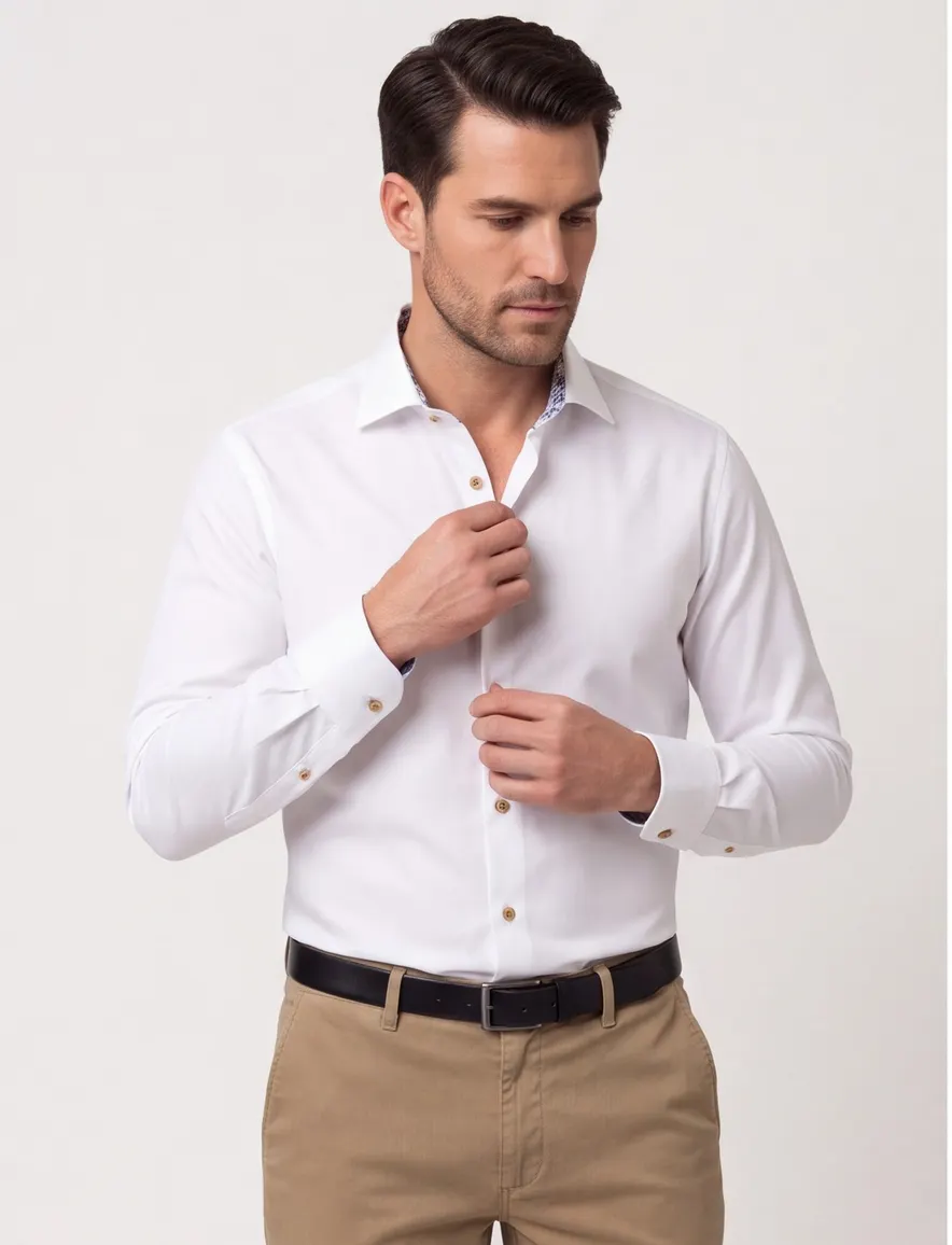 Ledub overhemd mouwlengte 7 Modern Fit New normale fit wit effen