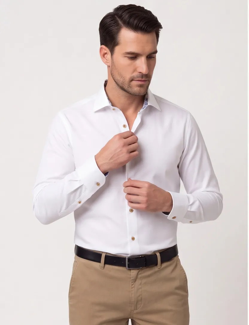 Ledub overhemd mouwlengte 7 Modern Fit New wit effen