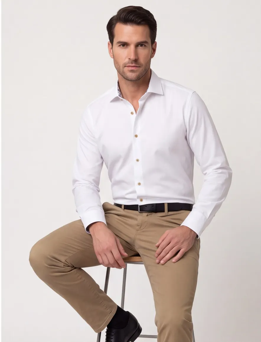 Ledub overhemd mouwlengte 7 Modern Fit New normale fit wit effen