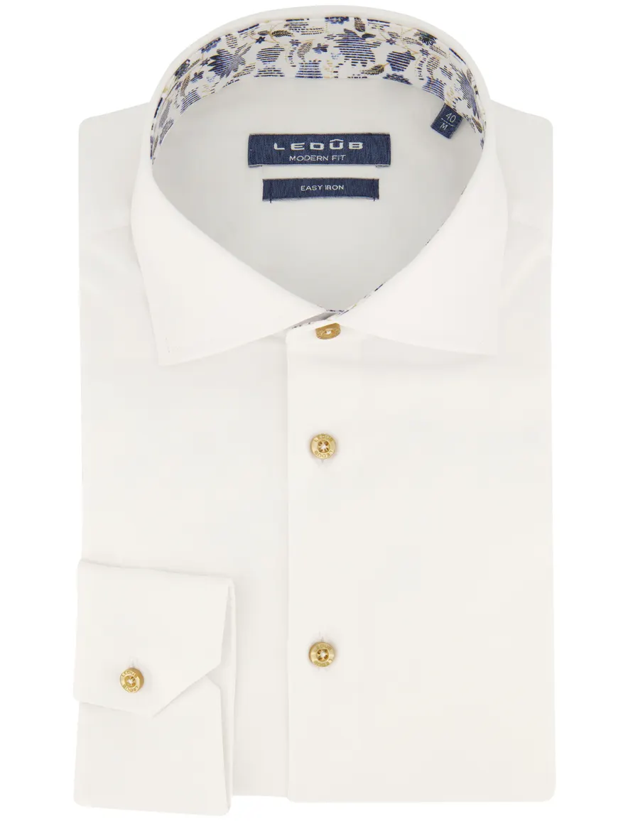 Ledub overhemd mouwlengte 7 Modern Fit New normale fit wit effen