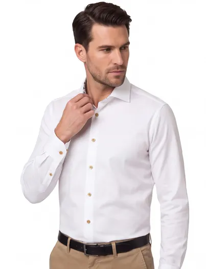 Ledub Ledub overhemd mouwlengte 7 Modern Fit New wit effen