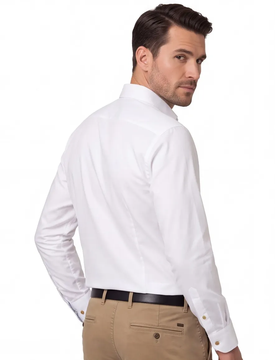 Ledub overhemd mouwlengte 7 Modern Fit New normale fit wit effen