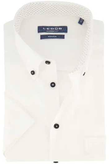 Ledub Ledub overhemd korte mouw Modern Fit wit effen