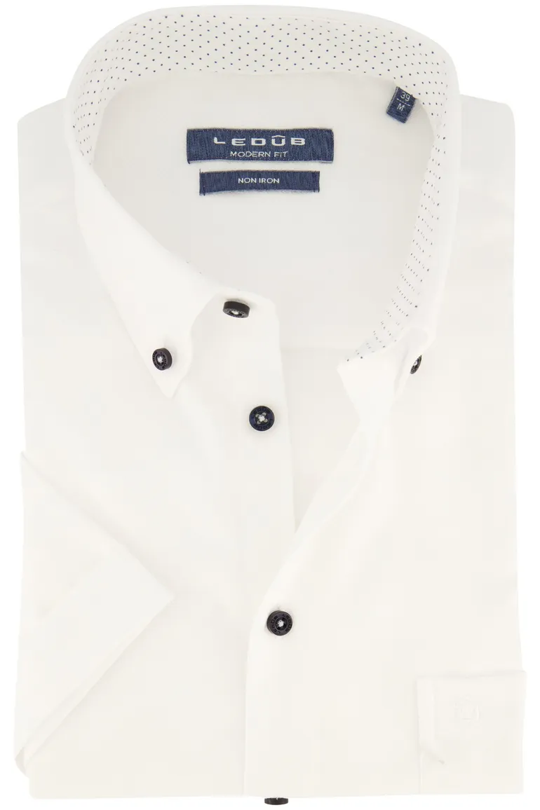 Ledub overhemd korte mouw Modern Fit wit effen