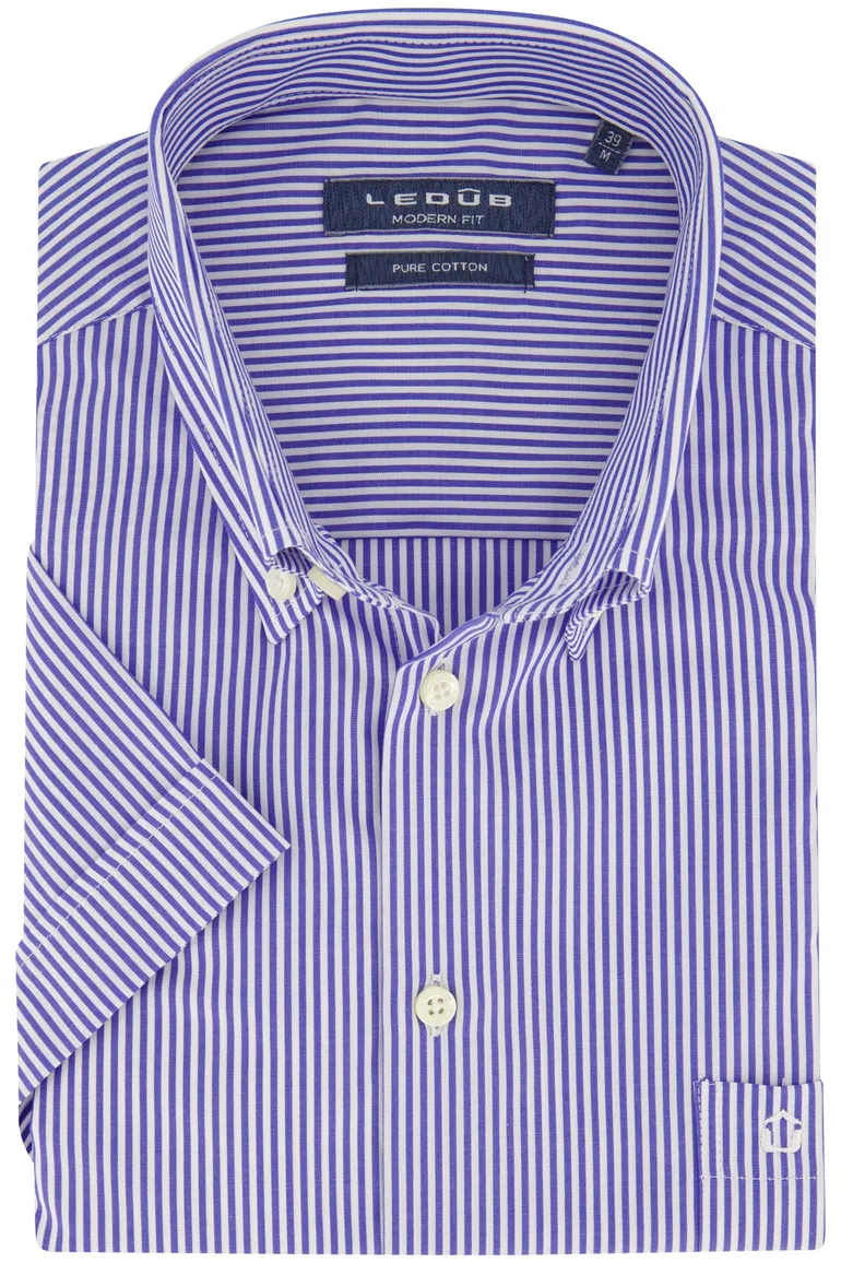 Ledub korte mouw overhemd blauw gestreept