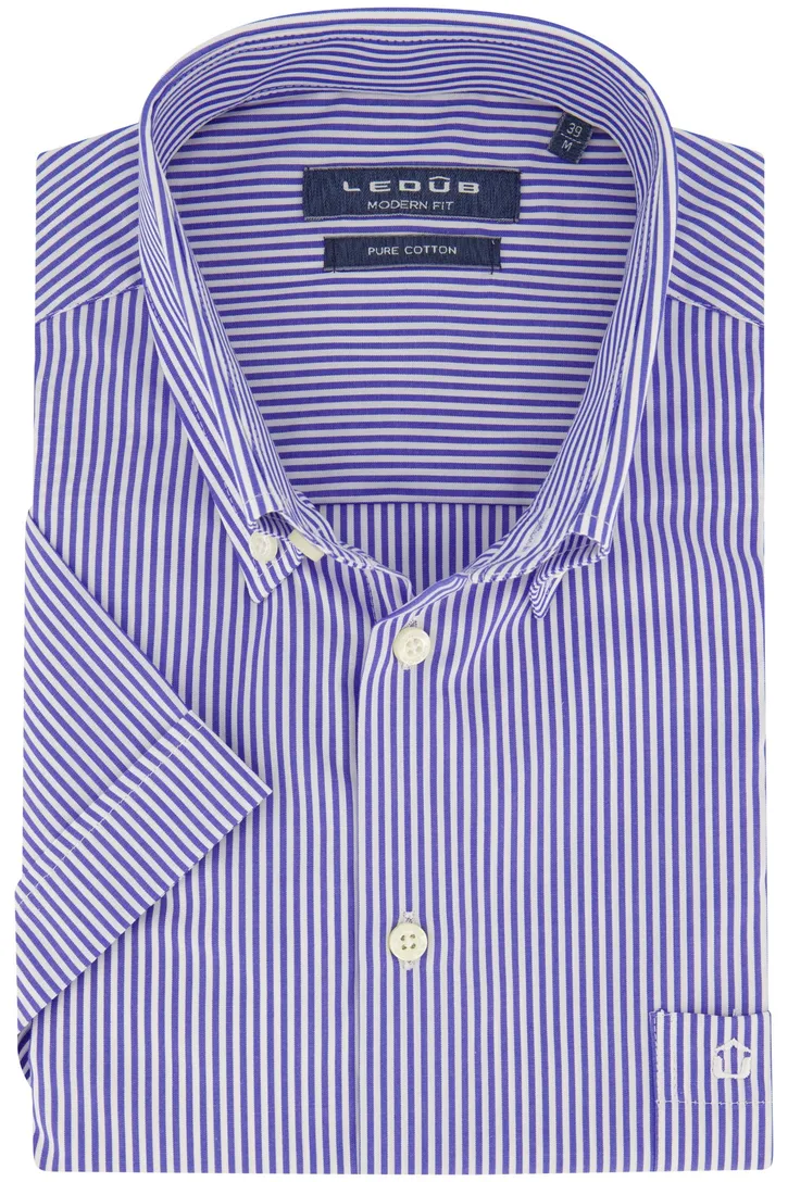 Ledub overhemd Modern Fit blauw gestreept korte mouw