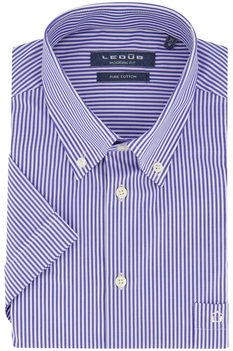 Ledub korte mouw overhemd blauw gestreept