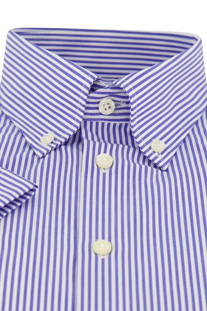 Ledub overhemd Modern Fit blauw gestreept korte mouw