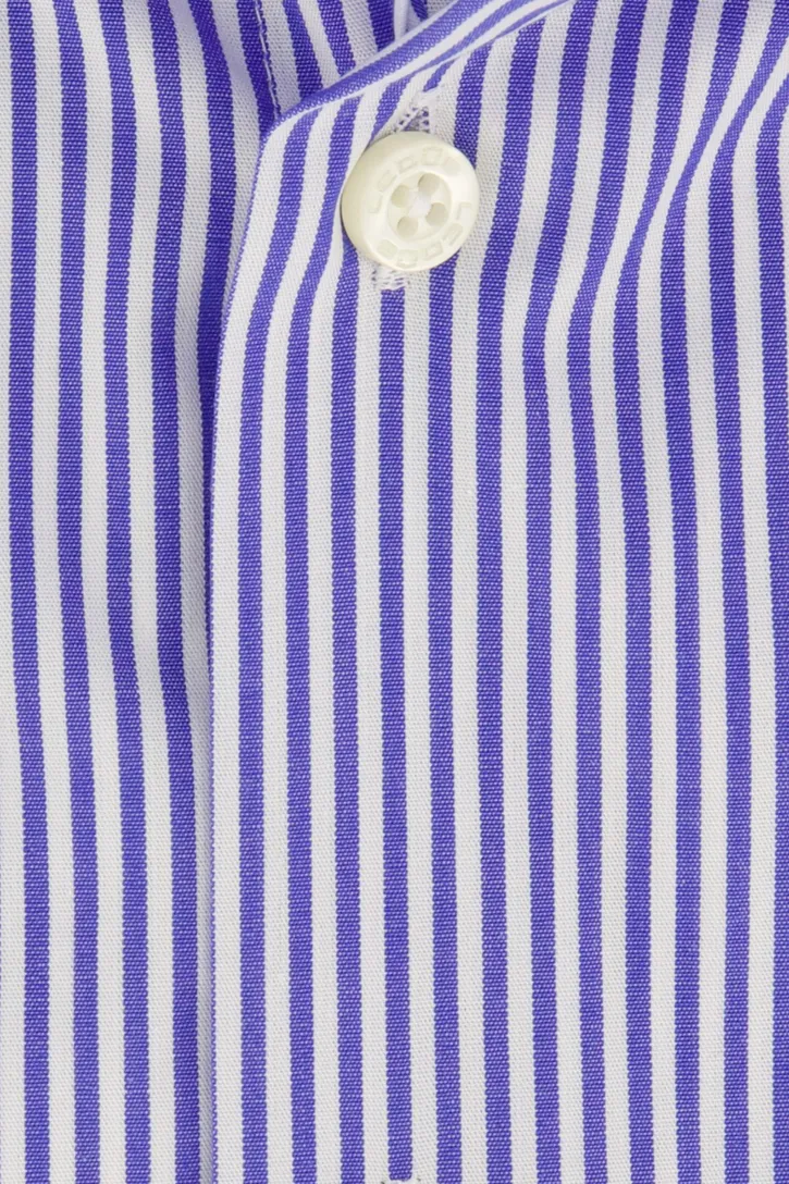 Ledub overhemd Modern Fit blauw gestreept korte mouw